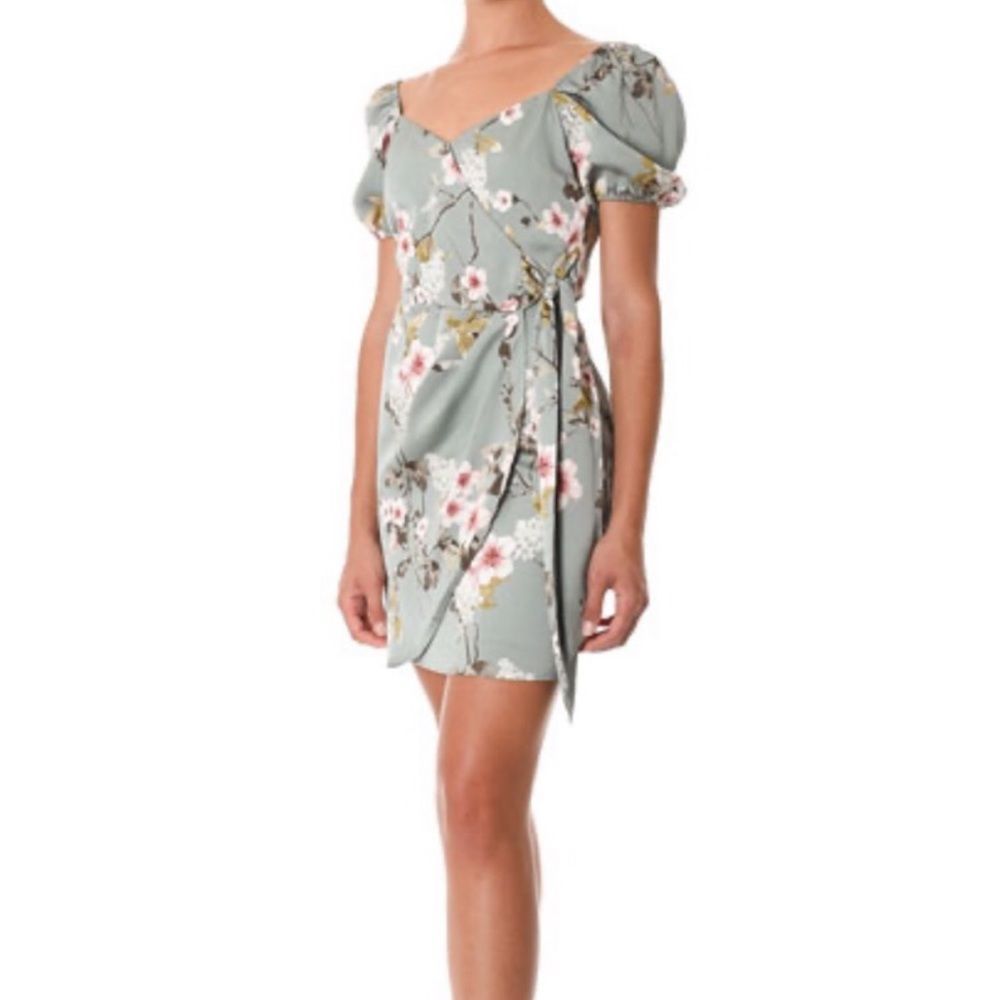 If By Sea Puff Sleeve Mint Floral Side Tie Dress size Small